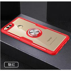 Acrylic Glass Carbon Invisible Ring Holder Phone Cover for Huawei Honor 7X - Charm Red