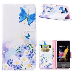 Butterflies Flowers Leather Wallet Case for Huawei Honor 7X