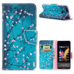 Blue Plum Leather Wallet Case for Huawei Honor 7X