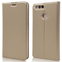Ultra Slim Card Magnetic Automatic Suction Leather Wallet Case for Huawei Honor 7X - Champagne