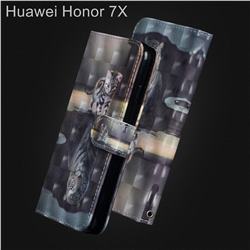 Tiger and Cat 3D Painted Leather Wallet Case for Huawei Honor 7X