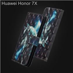 Snow Wolf 3D Painted Leather Wallet Case for Huawei Honor 7X