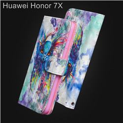 Watercolor Owl 3D Painted Leather Wallet Case for Huawei Honor 7X