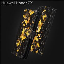 Golden Butterfly 3D Painted Leather Wallet Case for Huawei Honor 7X