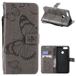 Embossing 3D Butterfly Leather Wallet Case for Huawei Honor 7X - Gray