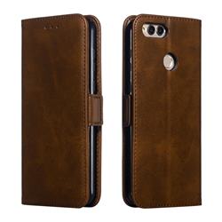 Retro Classic Calf Pattern Leather Wallet Phone Case for Huawei Honor 7X - Brown