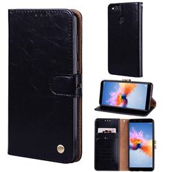 Luxury Retro Oil Wax PU Leather Wallet Phone Case for Huawei Honor 7X - Deep Black