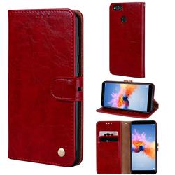 Luxury Retro Oil Wax PU Leather Wallet Phone Case for Huawei Honor 7X - Brown Red