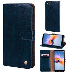 Luxury Retro Oil Wax PU Leather Wallet Phone Case for Huawei Honor 7X - Sapphire
