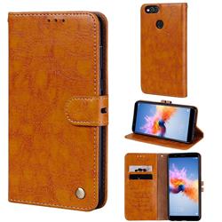 Luxury Retro Oil Wax PU Leather Wallet Phone Case for Huawei Honor 7X - Orange Yellow