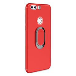 Anti-fall Invisible 360 Rotating Ring Grip Holder Kickstand Phone Cover for Huawei Honor 8 - Red