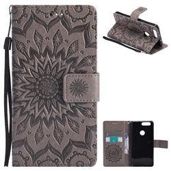 Embossing Sunflower Leather Wallet Case for Huawei Honor 8 - Gray