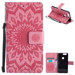 Embossing Sunflower Leather Wallet Case for Huawei Honor 8 - Pink