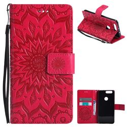 Embossing Sunflower Leather Wallet Case for Huawei Honor 8 - Red