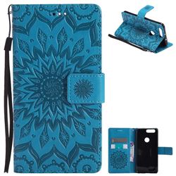 Embossing Sunflower Leather Wallet Case for Huawei Honor 8 - Blue