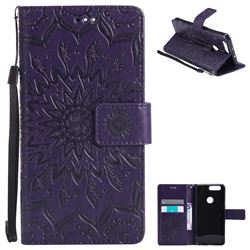 Embossing Sunflower Leather Wallet Case for Huawei Honor 8 - Purple