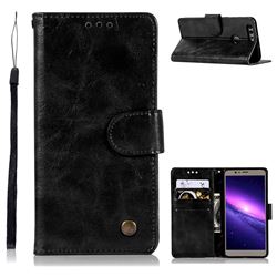 Luxury Retro Leather Wallet Case for Huawei Honor 8 - Black