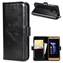 Luxury Crazy Horse PU Leather Wallet Case for Huawei Honor 8 - Black