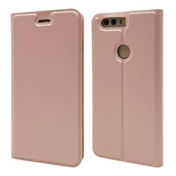 Ultra Slim Card Magnetic Automatic Suction Leather Wallet Case for Huawei Honor 8 - Rose Gold