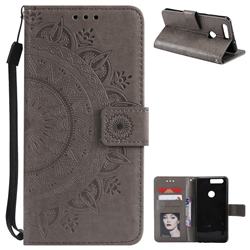 Intricate Embossing Datura Leather Wallet Case for Huawei Honor 8 - Gray