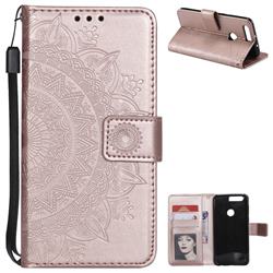 Intricate Embossing Datura Leather Wallet Case for Huawei Honor 8 - Rose Gold
