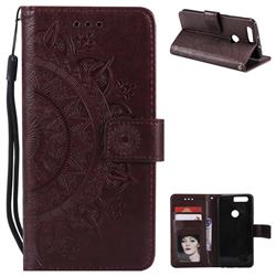 Intricate Embossing Datura Leather Wallet Case for Huawei Honor 8 - Brown