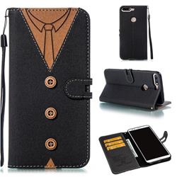 Mens Button Clothing Style Leather Wallet Phone Case for Huawei Honor 8 - Black