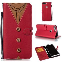 Mens Button Clothing Style Leather Wallet Phone Case for Huawei Honor 8 - Red