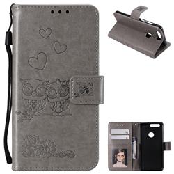 Embossing Owl Couple Flower Leather Wallet Case for Huawei Honor 8 - Gray