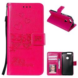 Embossing Owl Couple Flower Leather Wallet Case for Huawei Honor 8 - Red