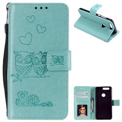 Embossing Owl Couple Flower Leather Wallet Case for Huawei Honor 8 - Green