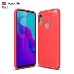 Luxury Carbon Fiber Brushed Wire Drawing Silicone TPU Back Cover for Huawei Honor 8A - Red