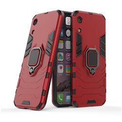 Black Panther Armor Metal Ring Grip Shockproof Dual Layer Rugged Hard Cover for Huawei Honor 8A - Red