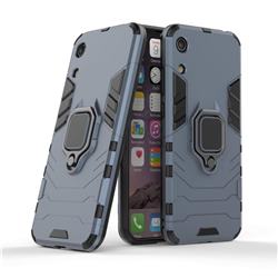 Black Panther Armor Metal Ring Grip Shockproof Dual Layer Rugged Hard Cover for Huawei Honor 8A - Blue