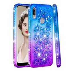 Diamond Frame Liquid Glitter Quicksand Sequins Phone Case for Huawei Honor 8A - Blue Purple