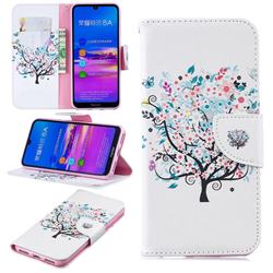 Colorful Tree Leather Wallet Case for Huawei Honor 8A
