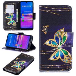 Golden Shining Butterfly Leather Wallet Case for Huawei Honor 8A