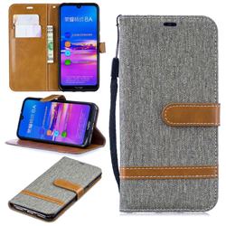 Jeans Cowboy Denim Leather Wallet Case for Huawei Honor 8A - Gray