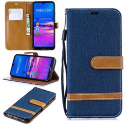 Jeans Cowboy Denim Leather Wallet Case for Huawei Honor 8A - Dark Blue