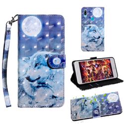 Moon Wolf 3D Painted Leather Wallet Case for Huawei Honor 8A