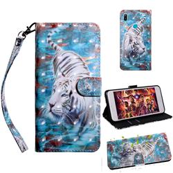 White Tiger 3D Painted Leather Wallet Case for Huawei Honor 8A