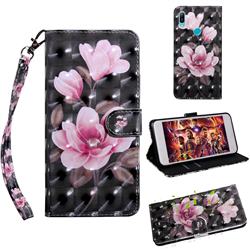 Black Powder Flower 3D Painted Leather Wallet Case for Huawei Honor 8A