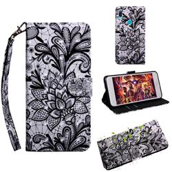 Black Lace Rose 3D Painted Leather Wallet Case for Huawei Honor 8A