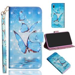 Blue Sea Butterflies 3D Painted Leather Wallet Case for Huawei Honor 8A
