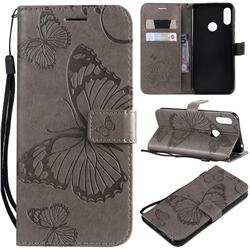 Embossing 3D Butterfly Leather Wallet Case for Huawei Honor 8A - Gray