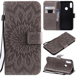 Embossing Sunflower Leather Wallet Case for Huawei Honor 8A - Gray