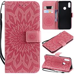Embossing Sunflower Leather Wallet Case for Huawei Honor 8A - Pink