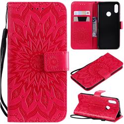 Embossing Sunflower Leather Wallet Case for Huawei Honor 8A - Red