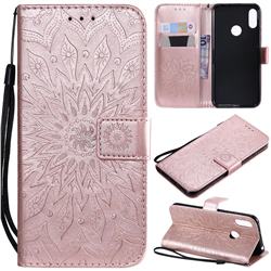 Embossing Sunflower Leather Wallet Case for Huawei Honor 8A - Rose Gold