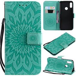 Embossing Sunflower Leather Wallet Case for Huawei Honor 8A - Green